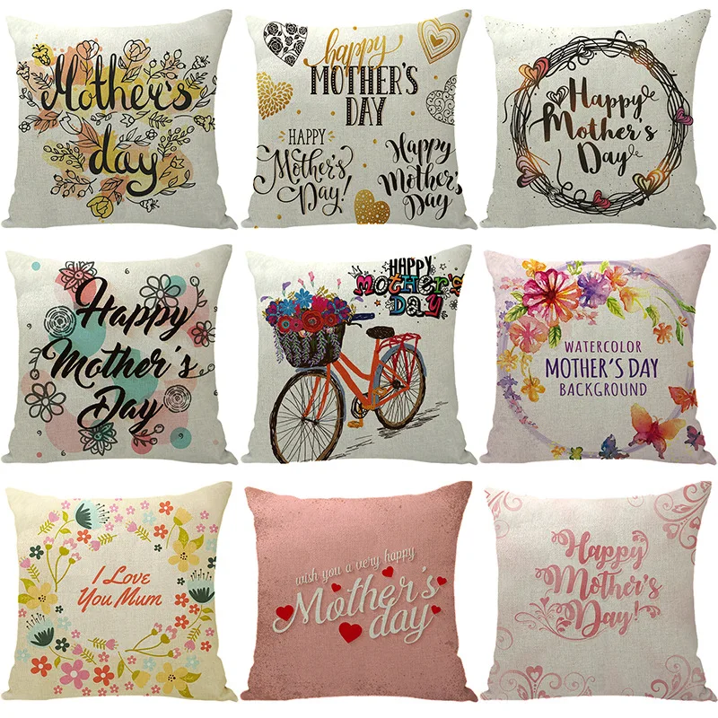 

New Arrival Happy Mother's Day Decor Pillowcase Letter Flower Nordic Cushon Cover Garden Sofa Bed Decor Ornamental Pillows Gift