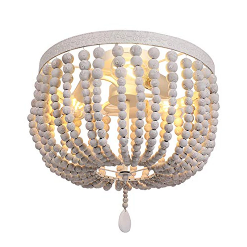 Продажа Потолочный светильник E27/E26 в стиле ретро чердак, с регулируемой высотой, антикварные лаймовые, белые/синие круглые деревянные бусины для го...