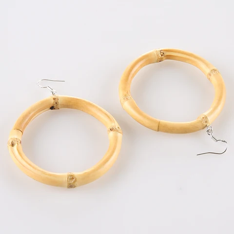 Модные ювелирные изделия аксессуары уникальные круглые кольца ручной работы темные черные серьги-кольца из натурального бамбука