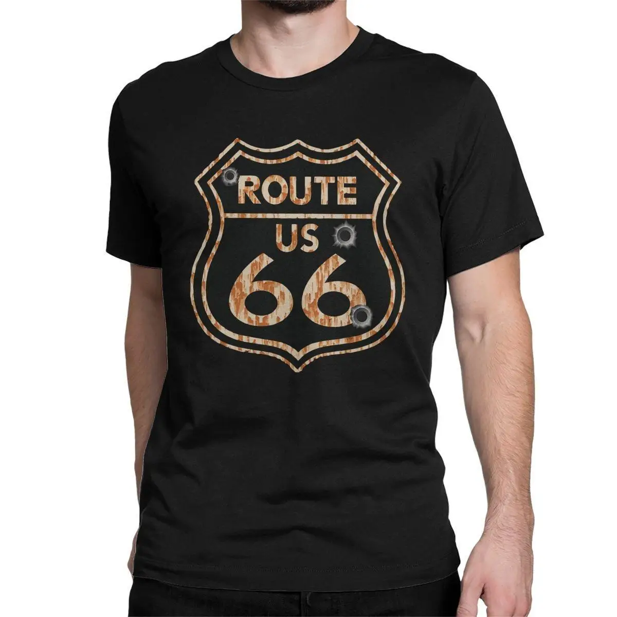 

Vintage Route 66 Sign Highway T Shirts for Men 100% Cotton Humorous T-Shirt Crew Neck Tees Short Sleeve Clothes Party