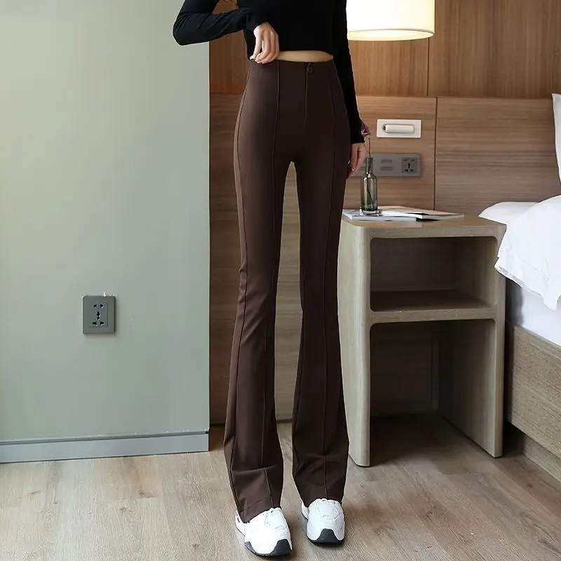 

Женские брюки с завышенной талией, коричневые облегающие леггинсы с широкими штанинами, лето 2023