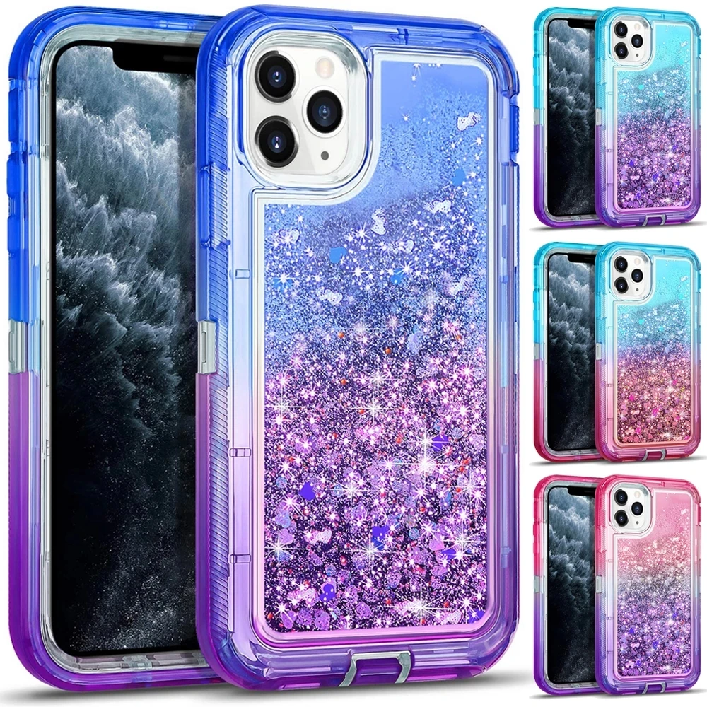 

Heavy 3D Glitter Armor Case for iPhone 13 12 Mini 11 14 Pro Max X XR XS 6S 7 8 Plus Dynamic Quicksand Shockproof Phone Covers