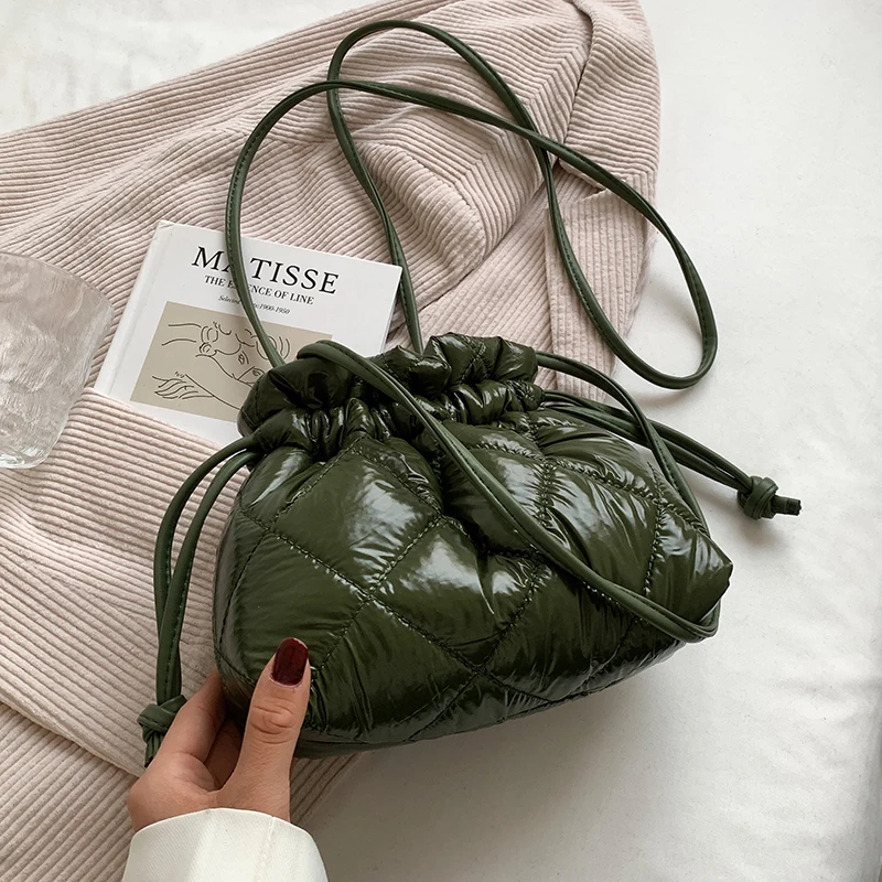 

Pu Leather Bucket Shoulder Bag Design Women Small Handbag Quilted Shopper Padded Crossbody Purses 2022 Hit Winter Luxury Brand