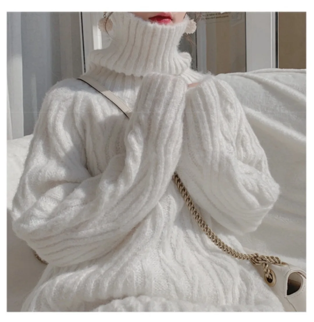 

Winter Knitting Sweater Pullovers Women Long Sleeve Tops Turtleneck Knitted Sweater Chic Women Clothes Female Bottom Shirt