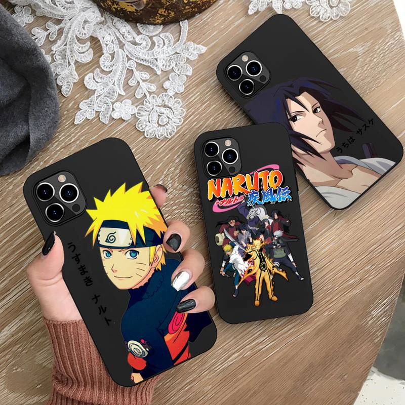 

Anime Naruto Sasuke Phone Case Silicone Soft for iphone 13 12 11Pro Mini XS MAX 8 7 Plus X se20 XR Black Colorful Silicone cover