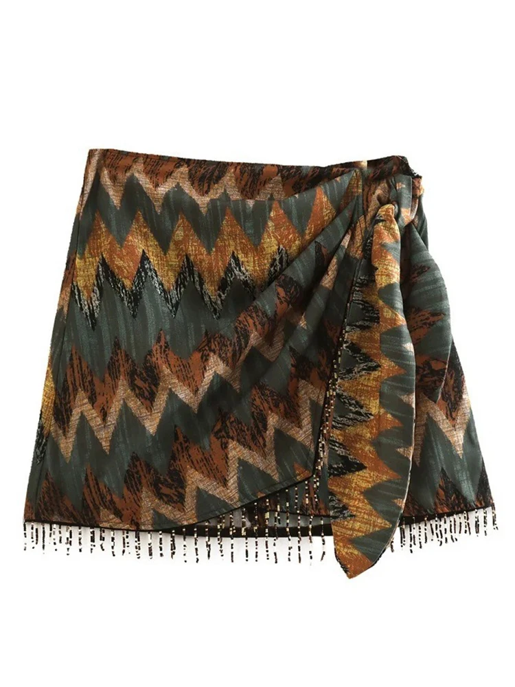 

Casual Zipper Fringe Knot Spring Fall Vacation Short Skirts