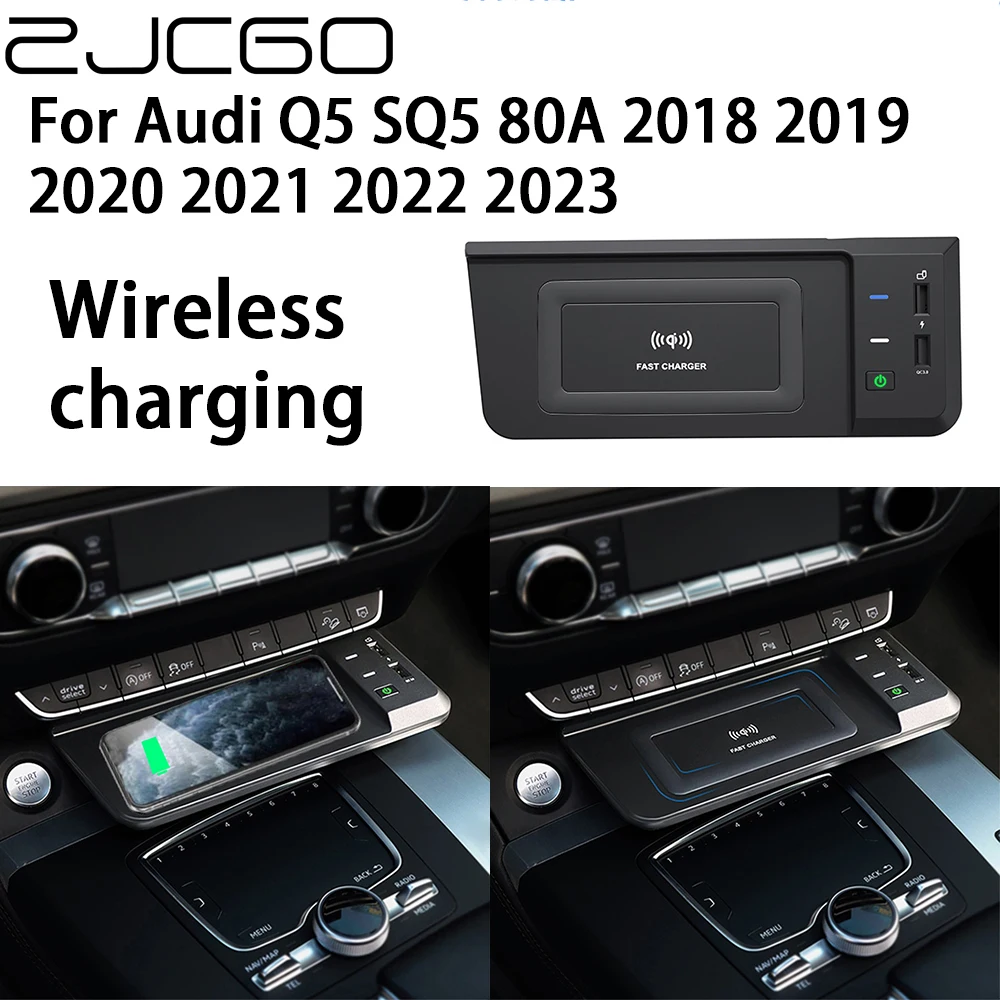 

ZJCGO 15W Car QI Mobile Phone Fast Charging Wireless Charger for Audi Q5 SQ5 80A 2018 2019 2020 2021 2022 2023