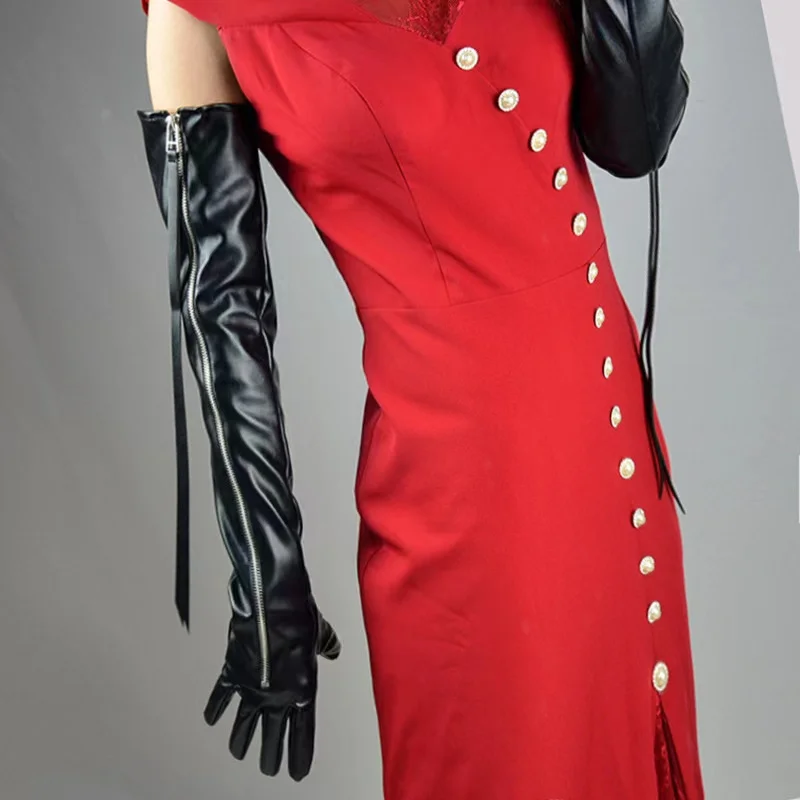 

Ультрадлинные кожаные перчатки 70 см, длинные налокотники, искусственная кожа, искусственная кожа, Стик для рук, сексуальный бар, фотосъемка, ярко-красный
