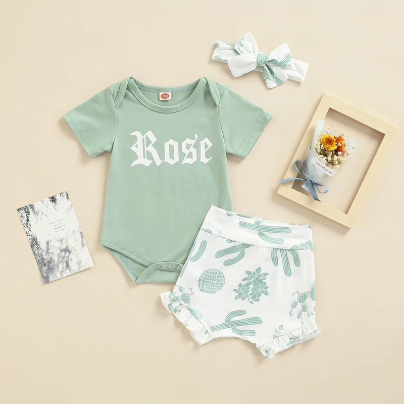 

Летний комплект для новорожденных, комбинезон с коротким рукавом для маленьких девочек, короткие брюки, головной убор, 3 предмета, наряды, од...