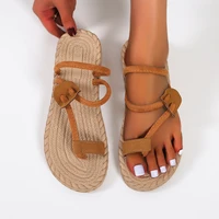 women hemp rope bottom sandals 2022 spring summer comfortable flat slippers fashion outdoor retro gladiator casual flip flops