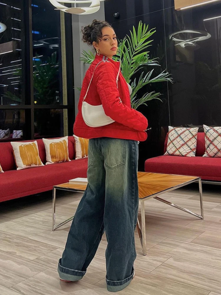Vintage Gradient Flared Jeans Washed High Waisted Baggy Pants 2023 Korean Fashion Streetwear Wide Leg Long Denim Trousers y2k