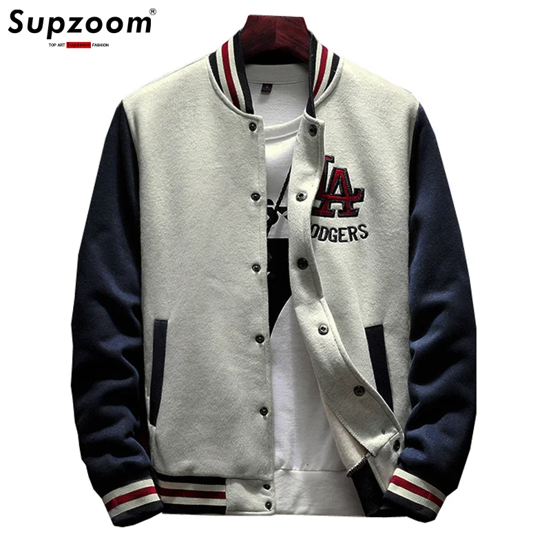 

Supzoom New Arrival Letter Rib Slve Cotton Embroidery Single Breasted Casual Bomber Baseball Jacket Loose Cardigan Coat