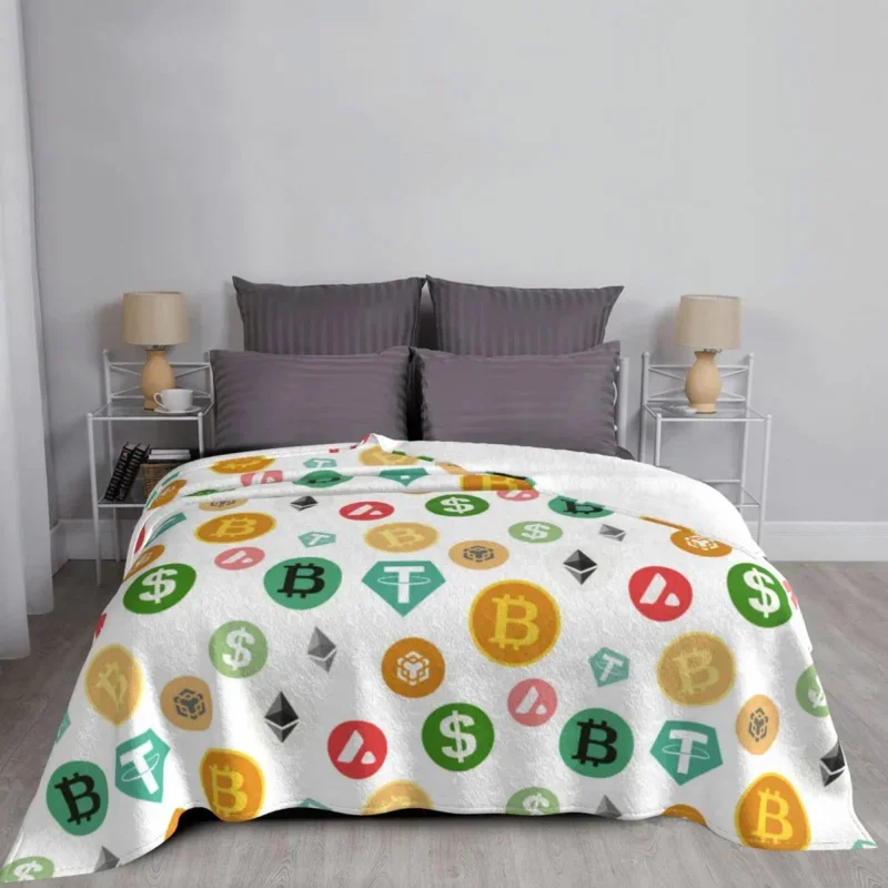 

Colored Crypto Money Bitcoin Blankets Flannel All Season Multifunction Super Warm Throw Blanket For Home Couch Quilt