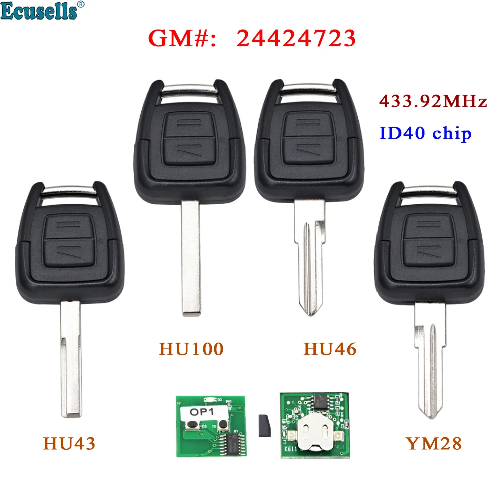 Пульт дистанционного управления с 2 кнопками, 433,92 МГц, с чипом транспондера ID40 для Vauxhall, Opel Astra, Vectra, Zafira, uncut, HU46/HU43/HU100/YM28 blade Пульт дистанционного управления с 2 кнопками, 433,92 МГц, с чипом транспондера ID40 для Vauxhall, Opel Astra, Vectra, Zafira, uncut, HU46/HU43/HU100/YM28 blade