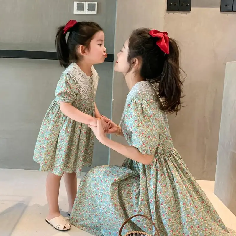 

Parent-Child Skirt Summer Girls' Dress Baby Parent-Child Dress2021New Western Style Floral Skirt Fresh Mother-Daughter Matching