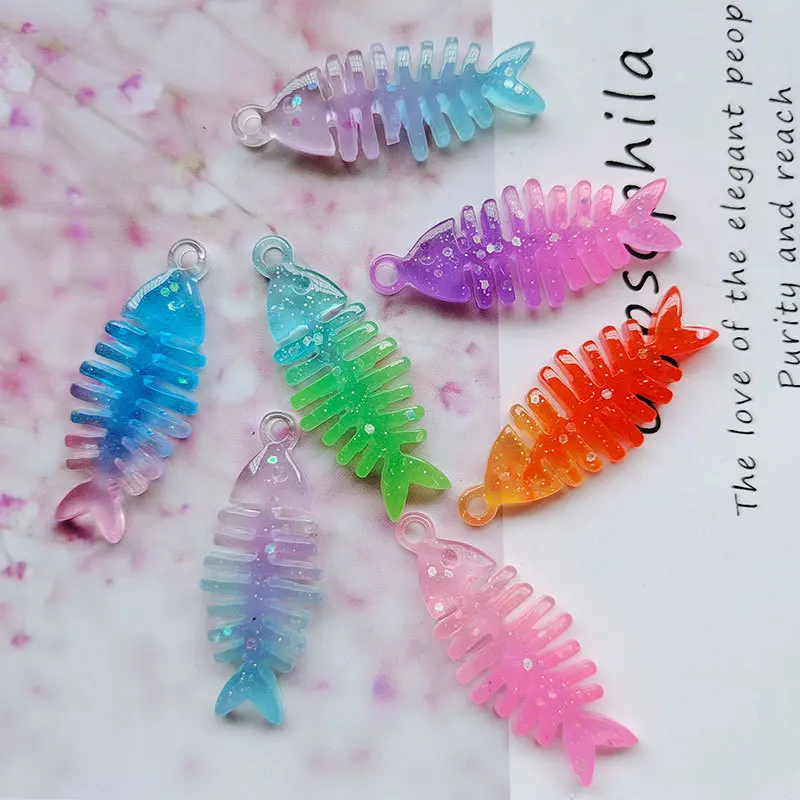 

20Pcs Gradient Fish Bones With Hole Pendants Resin Charms for Earring Necklace Bracelet Jewelry Making Accessories