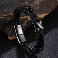 new cross design double layer woven leather bracelet men women braided bangle daily anniversary party jewelry accessories pd1292