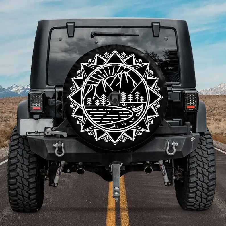 

Spare Tire Cover, Mountain Mandala Tire Cover with camera hole, Car accessories, girl, Campsite Wheel Cover, Owner Gift