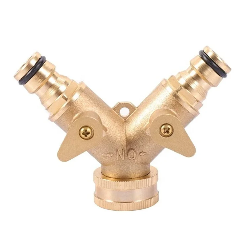 

1 шт., латунный 2-ходовой двойной соединитель для садового крана, 3/4 дюйма, адаптер для шланга с запорными клапанами