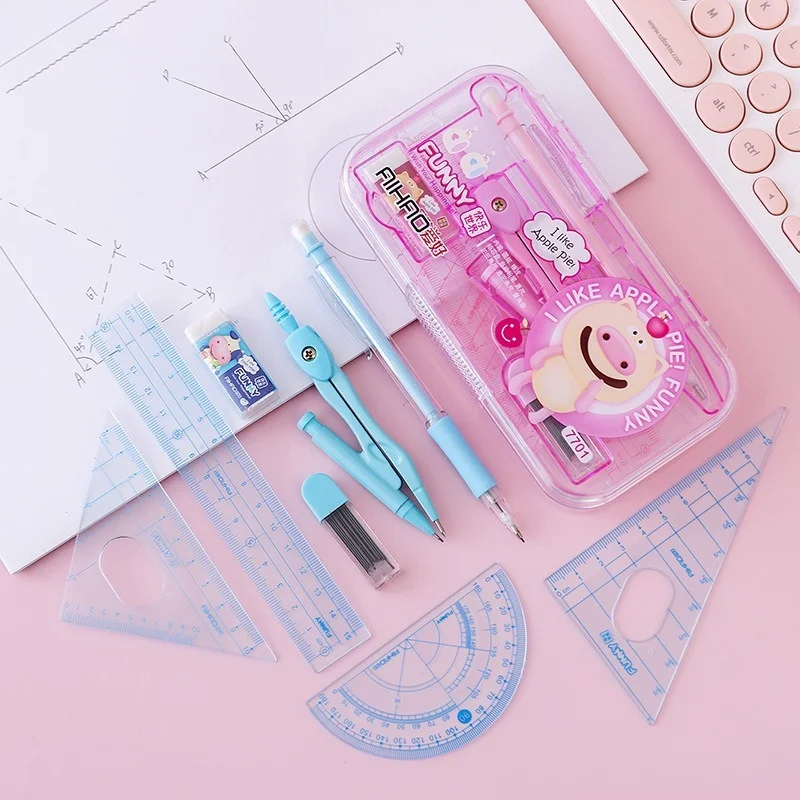 

Compass set student's ruler stainless steel metal practical junior high school examination drawing drawing tool