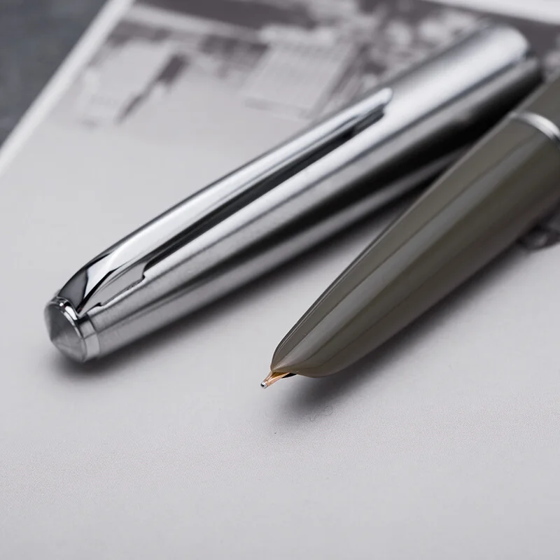 Hero 100 14K Gold Nib Classic Fountain Pen Metal Semi-Steel Grey Authentic Quality Outstanding Ink Pen 0.5mm Writing Gift Set