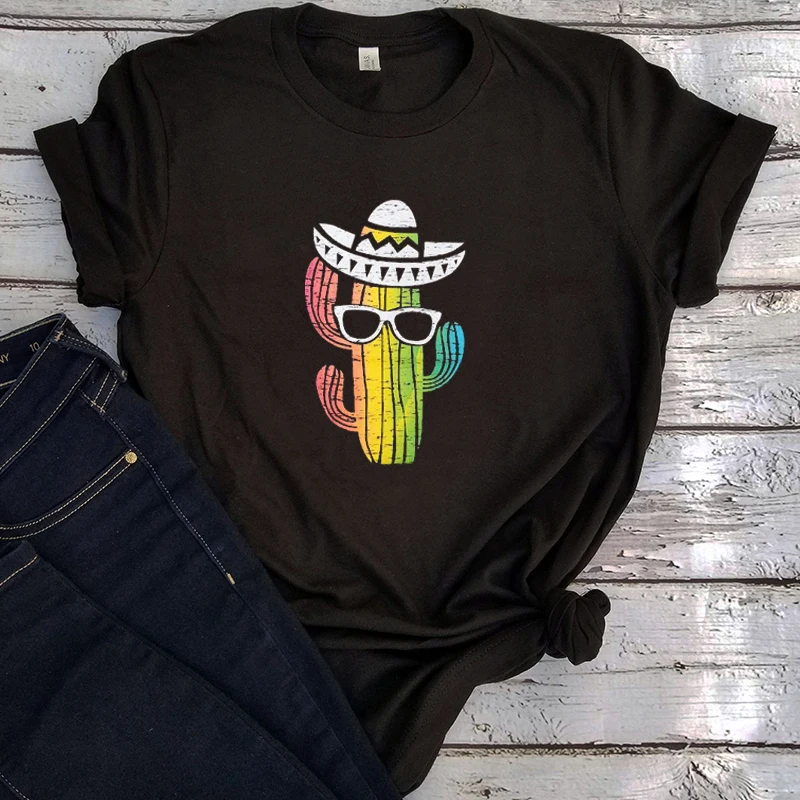 

Cactus with Sombrero Shirt Country Music Tshirt Women Sexy Cactus Tee Plant Lover Gift Casual Summer O-Neck Womens Clothing XL