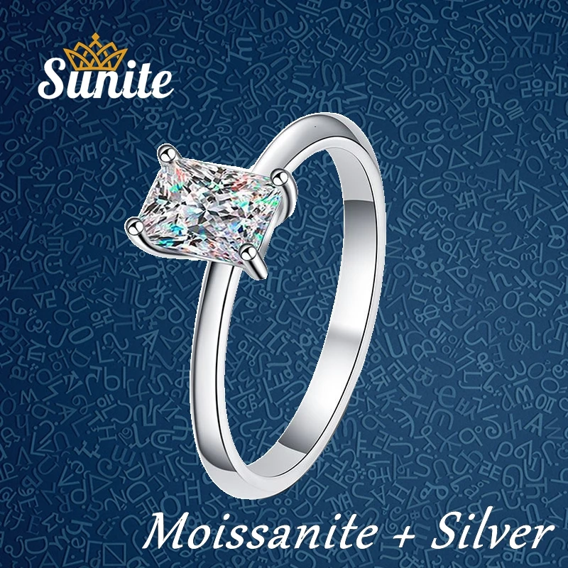 

Sunite США размер 1.0ct Муассанит бриллиант прямоугольное кольцо для женщин блестящая изумрудная огранка искусственное серебро ювелирные изделия обручальное кольцо