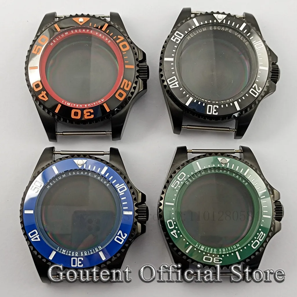 Goutent 43mm Black Watch Case With Bezel Sapphire Glass Fit NH35 NH36 Miyota 8215 821A,DG2813/3804 ETA 2836,2824 PT5000 Movement