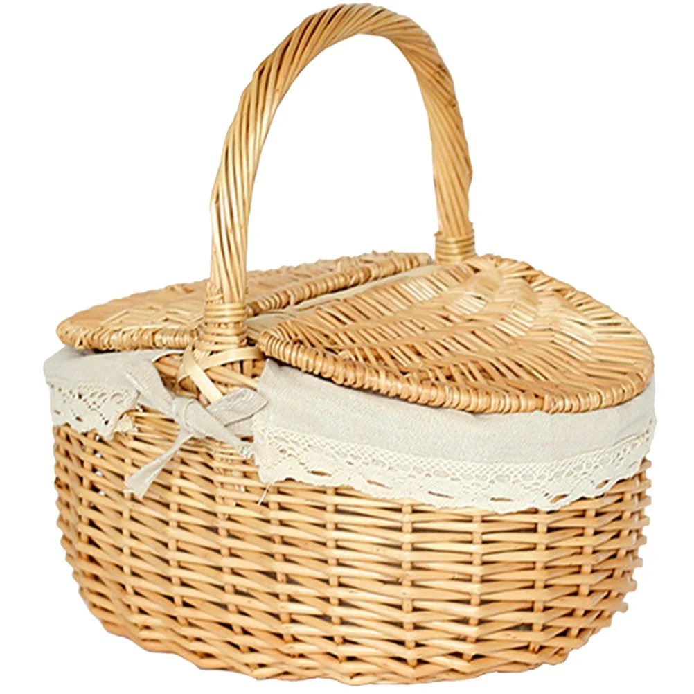 

Basket Storage Lid Gift Packaging Basket Woven Willow Basket Wicker Basket Lid Wicker Picnic Basket Vintage Picnic Basket