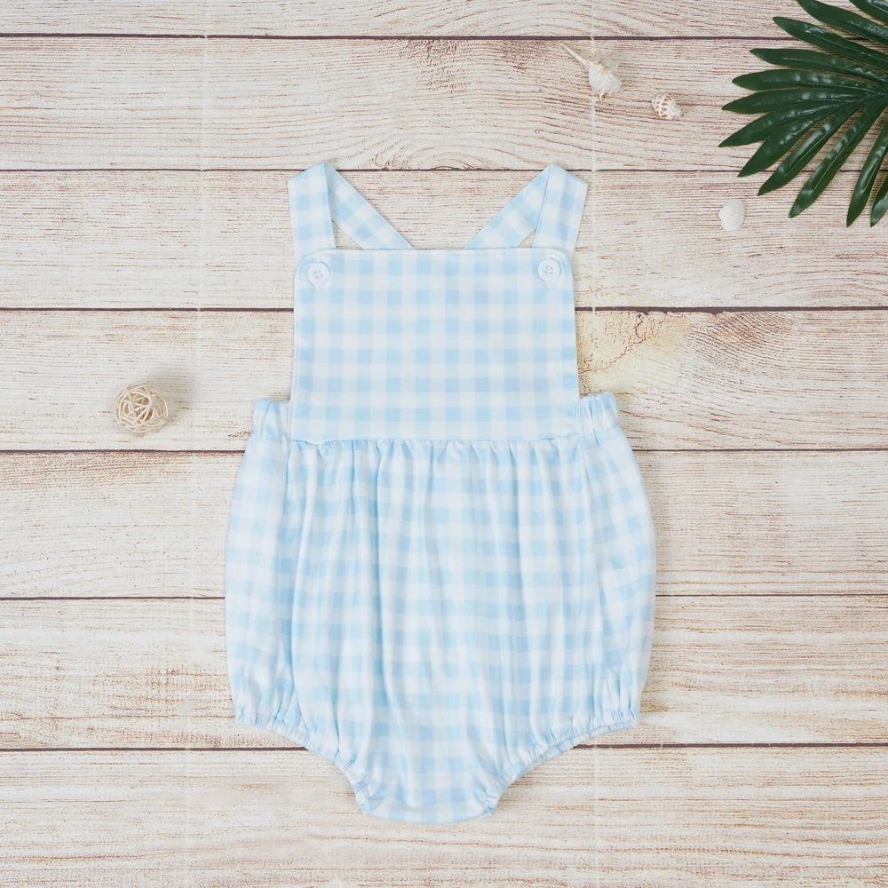 

0-3 Yrs Newborn Baby Boys Clothes Sky Blue Jumpsuits Short Sleeve Rompers With French Knot Summer One-pieces Bodysuits For Kids