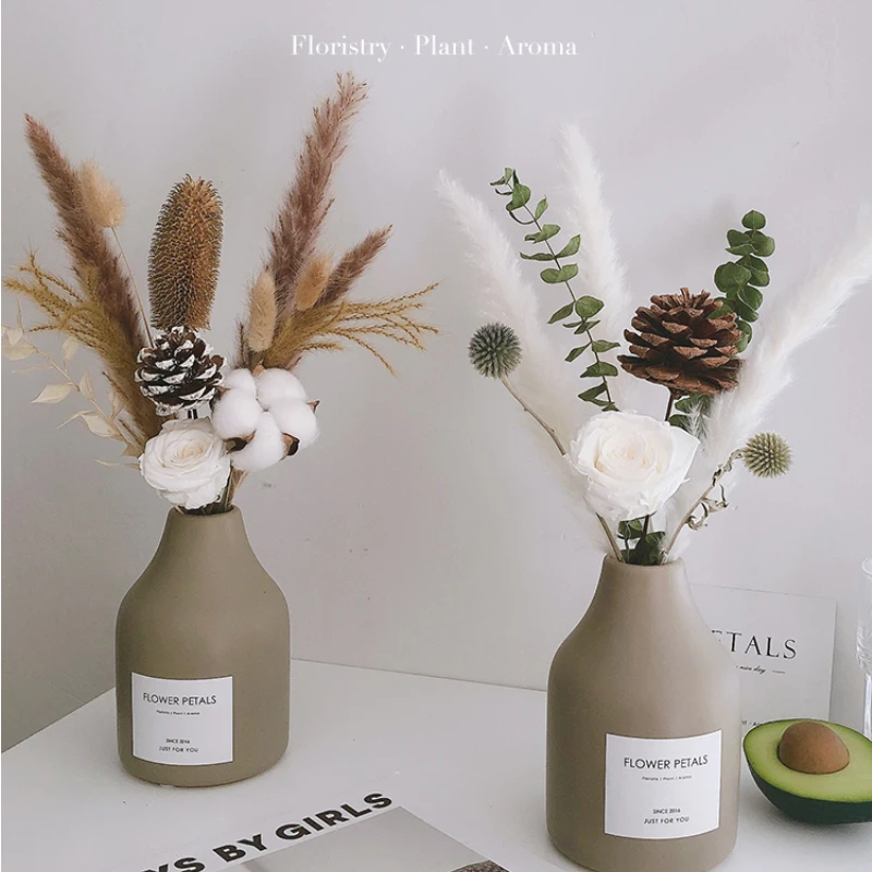 

Pampas Grass Dried Flower Bouquet Eucalyptus Pinecone Lotus Natural Dried Wedding Flower Arrangement Living Room Table Decor