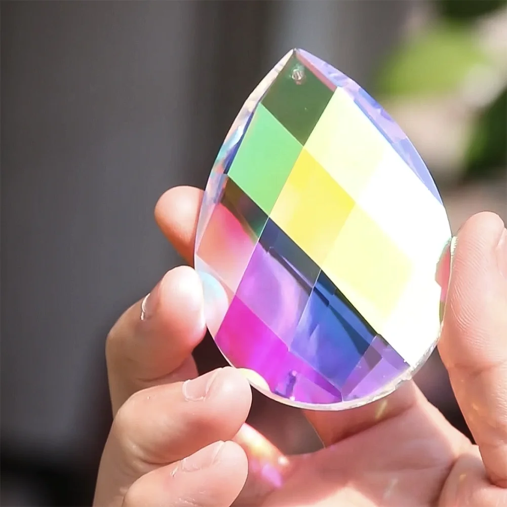 

75MM AB Color Grid Glass Art Crystal Prism Faceted Home Chandelier Parts DIY Home Wedding Decor Accessories Garden Suncatcher