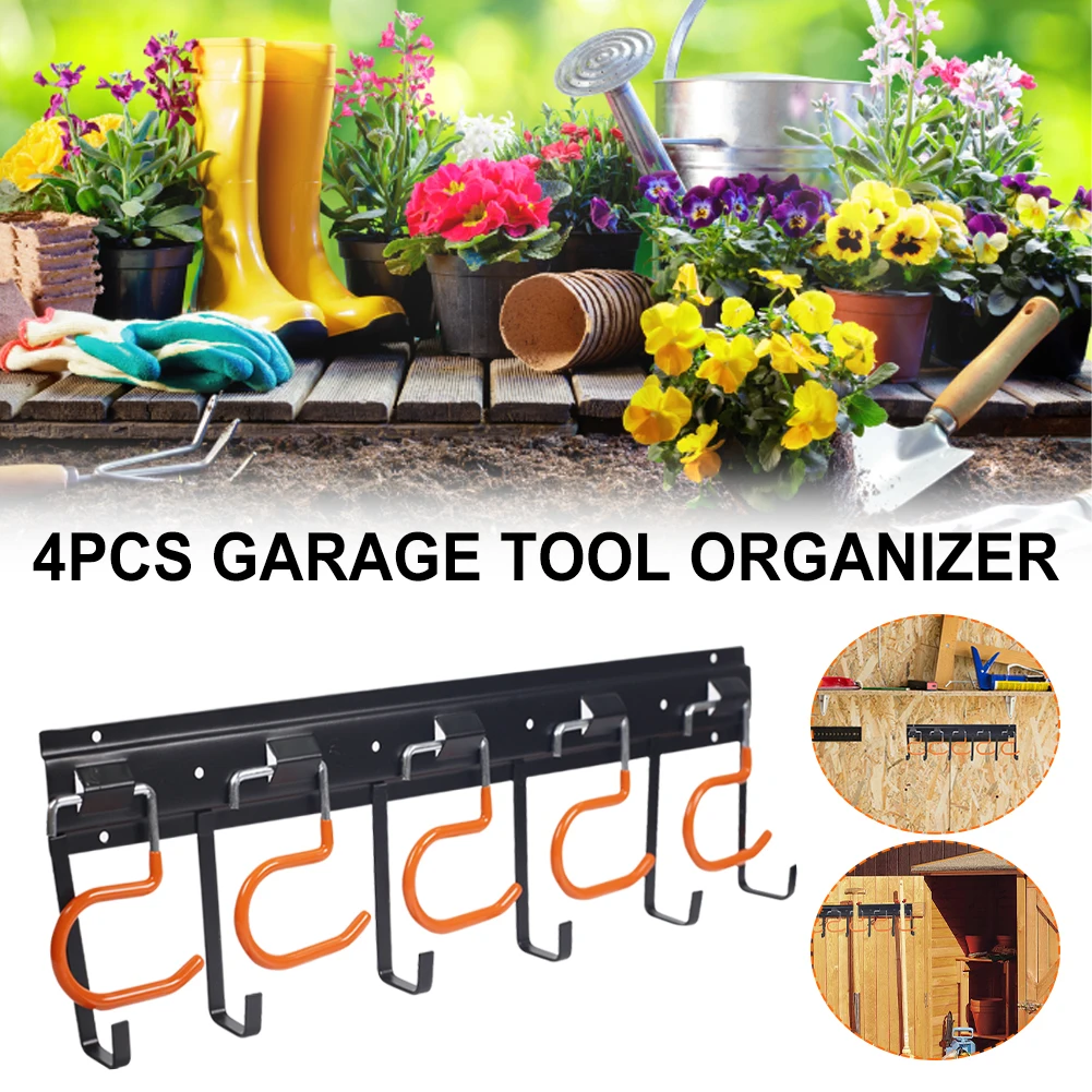 

4Pcs Garage Tool Organizer Wall Mount Garage Storage System Hook Rack Multifunction Organizer for Mop Broom Bicycle Garden Tool