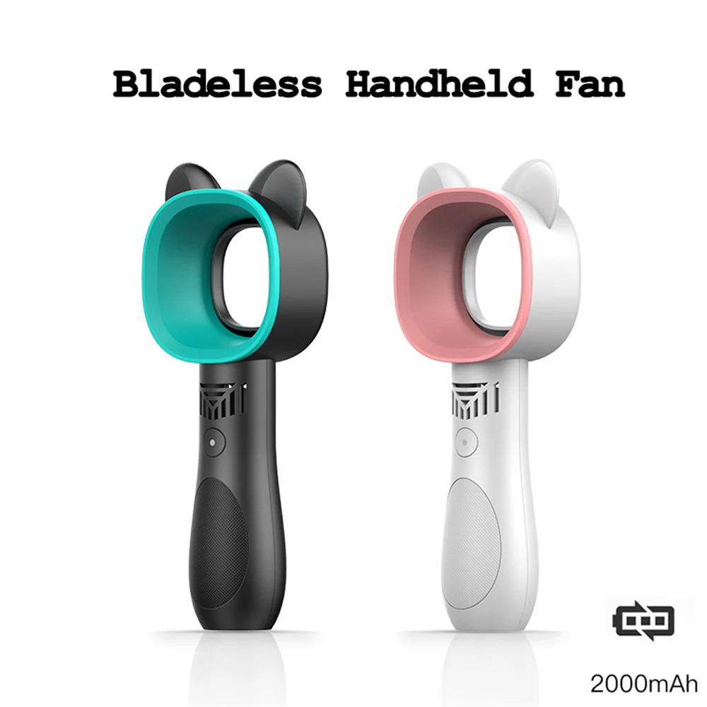 

Mini Bladeless Fan Cute Cat Hand held USB Rechargeable Fans 2000mAh Mute Without Vane for Home Outdoor Ventilador Cooler Fan