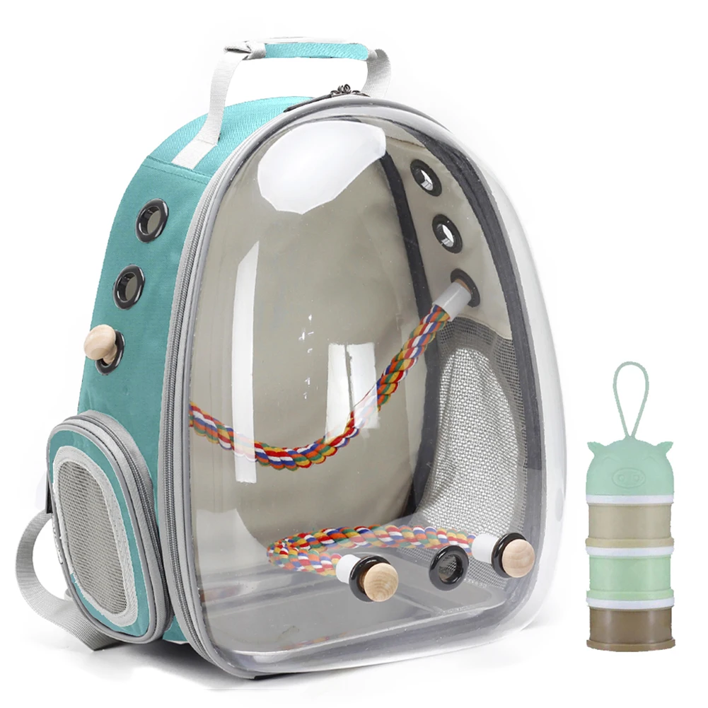 

With Backpack, Bird Space Capsule Standing Steel Bubble Transparent Stainless Window Carrier Tray Clear Cage Travel Perch, Bird