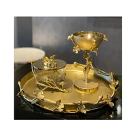 new designer pure brass leaf design incense burner full set of tray nut server with incense burner