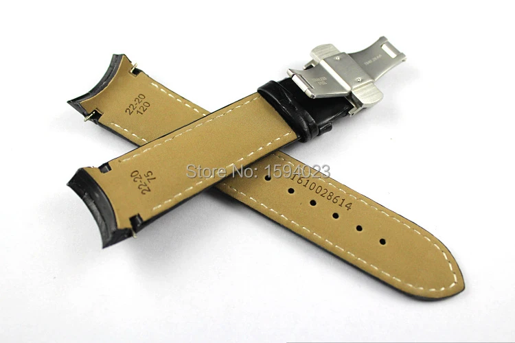 23mm (Buckle 20mm) T035617A T035439 High Quality Silver Butterfly Buckle + Brown Black Genuine Leather curved end Watchband