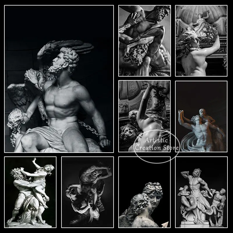 Постер классической скульптуры с черно-белыми принтами, Статуя Греческой мифологии, тканевые настенные картины прометеус Виктория, декор комнаты в скандинавском стиле