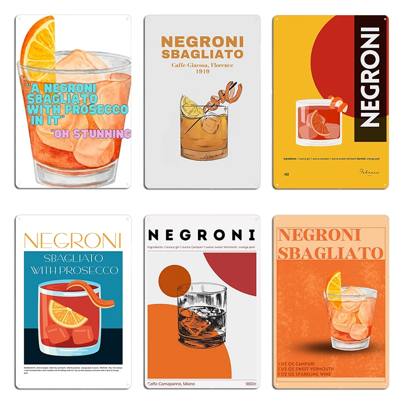 Negroni Cocktail Rimini Collection Serie2 Sbagliato With Prosecco In It Metal Plaque Retro Wall Plaques Designing Sign Poster