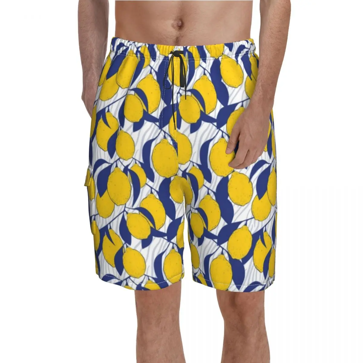 Cute Lemon Pattern Board Shorts Fruit Design Lovers Pattern Beach Short Pants Men's Custom Plus Size Swim Trunks Gift