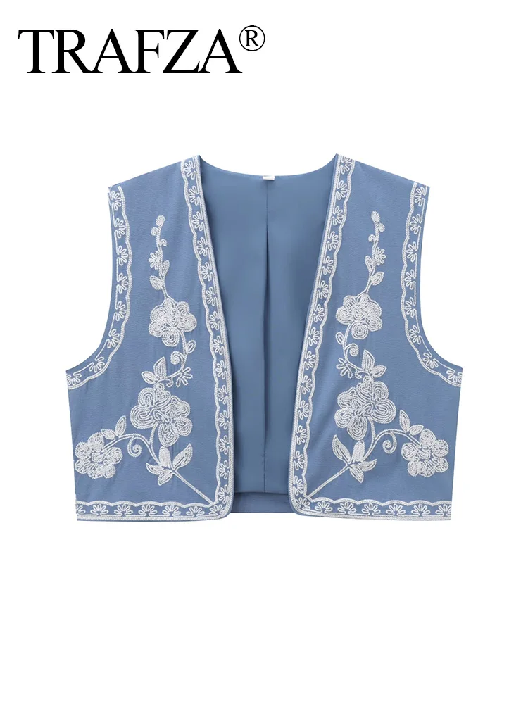 Trafza женская модная майка с короткими рукавами и вышивкой в повседневном стиле из