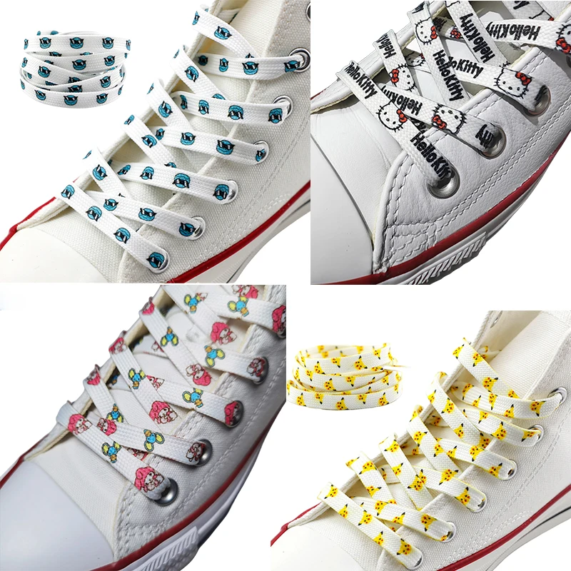 

Шнурки в стиле аниме Pikachu для девочек, милая фигурка Hellokitty Melody Kuromi, спортивные холщовые аксессуары для обуви, подарок, 2 размера