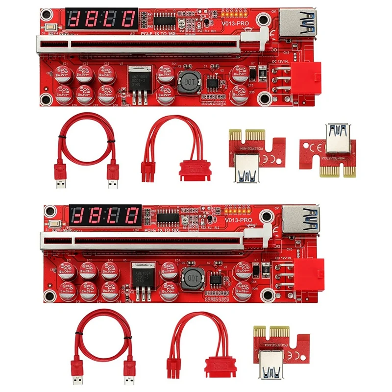 

PCI-E 1X to 16X Riser Card, 10 Capacitors,PCI-E Riser for Bitcoin Litecoin Ethereum Mining ETH,(V013-PRO) A