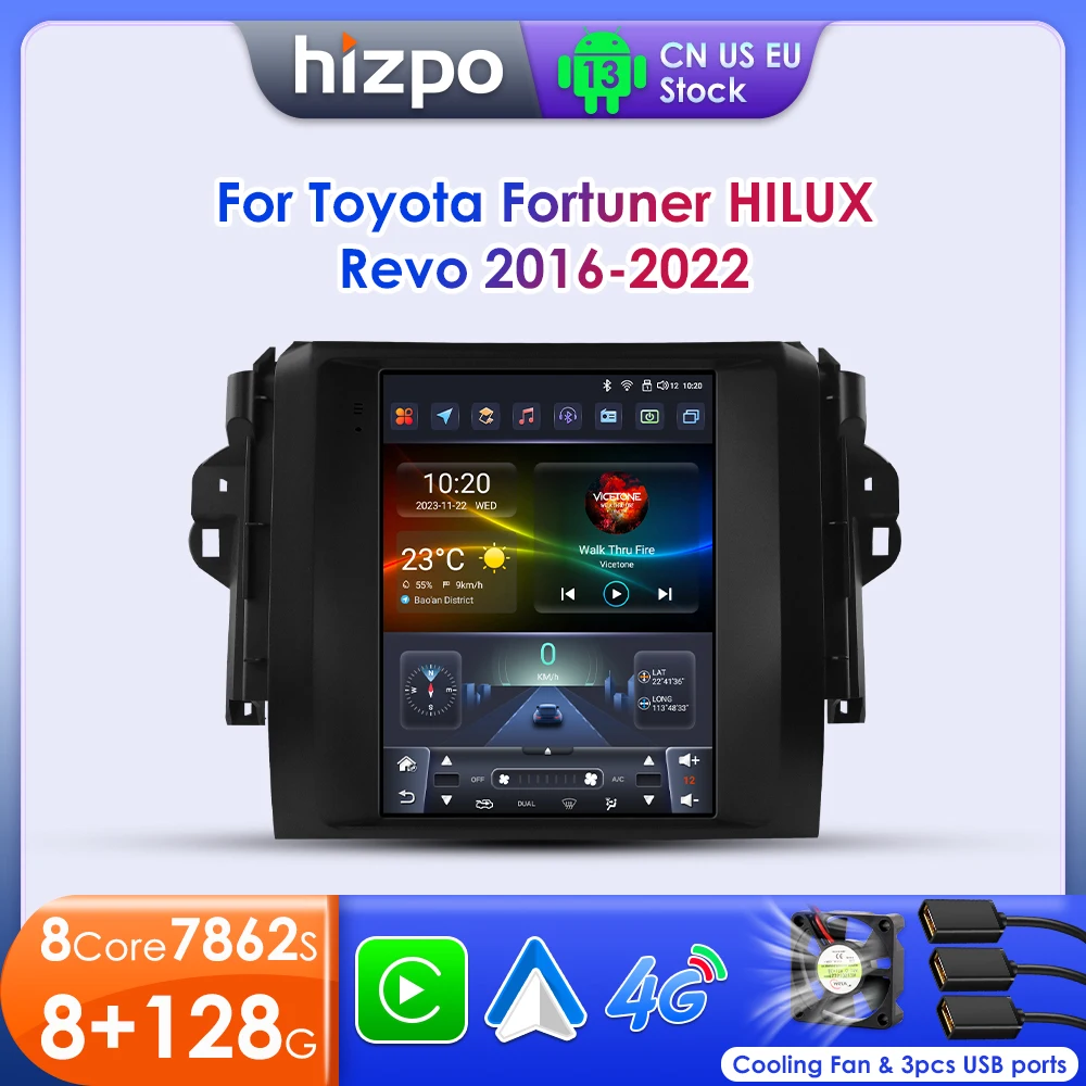 Hizpo для Tesla Style автомобильное радио Toyota Fortuner HILUX Revo 2016 - 2022 беспроводное CarPlay Android