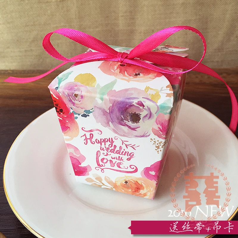 Es Paper Gift Box Rose Red Ribbon