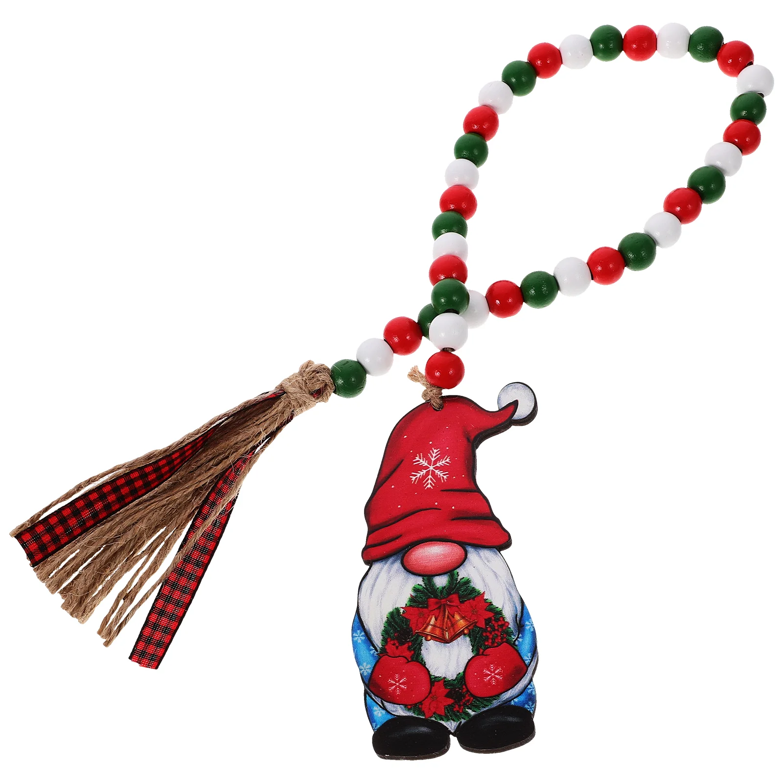 

Christmas Wooden Bead Wreath With Tassels Wall Hanging Decor Bead Wooden Pendant Santa Claus Faceless Doll Bead Hanging String