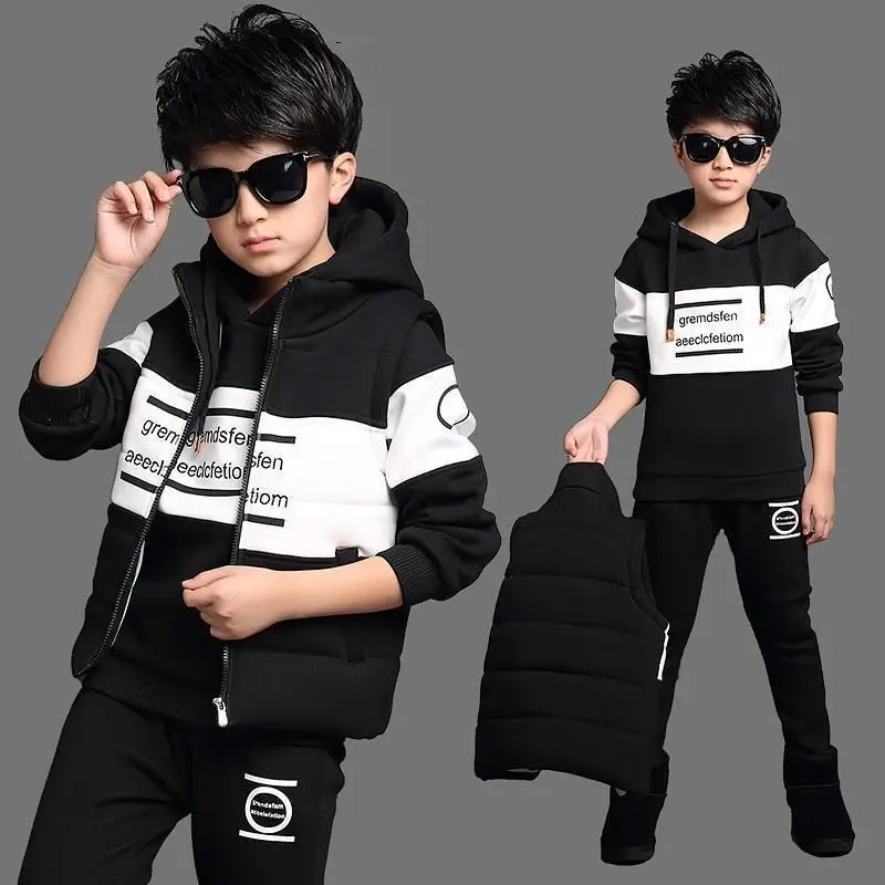 

Sports Suit for Boys 3pcs/set Children's Suit Cotton Hooded Vest + T-shirts + Pants Girl Kids Sportswear Tracksuit Warm Clothing