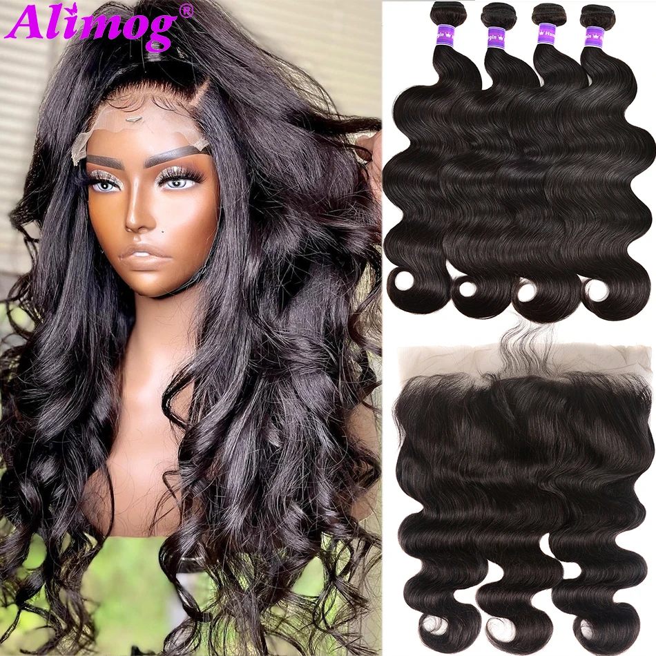 28 30 Inch Body Wave Brazilian Hair Weave Bundles With 13x4 Frontal Human Hair 4x4 5x5 Bundles With Closure Remy Hair Extension