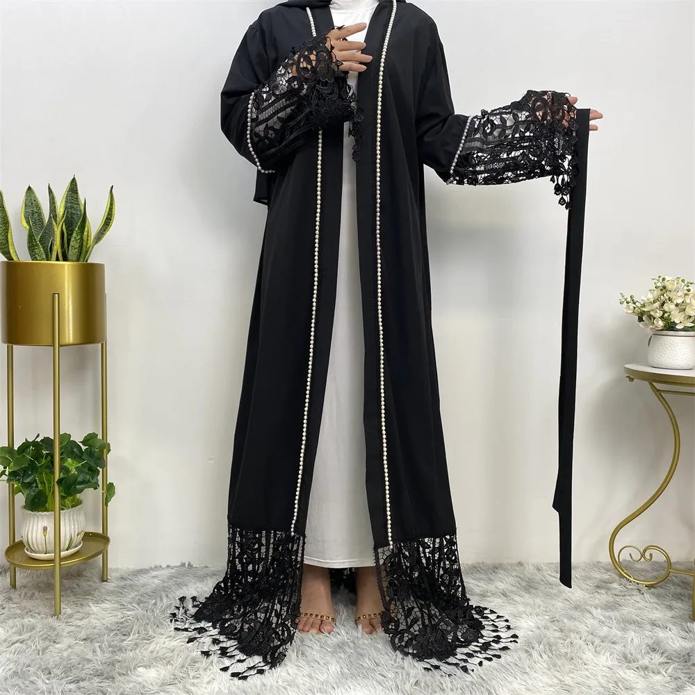 

Women's Muslim Ababya India Turkey Muslim Abaya Dresses Women Wedding Evening Party Dress Elegant Lace Hollow Out Belted Abaya