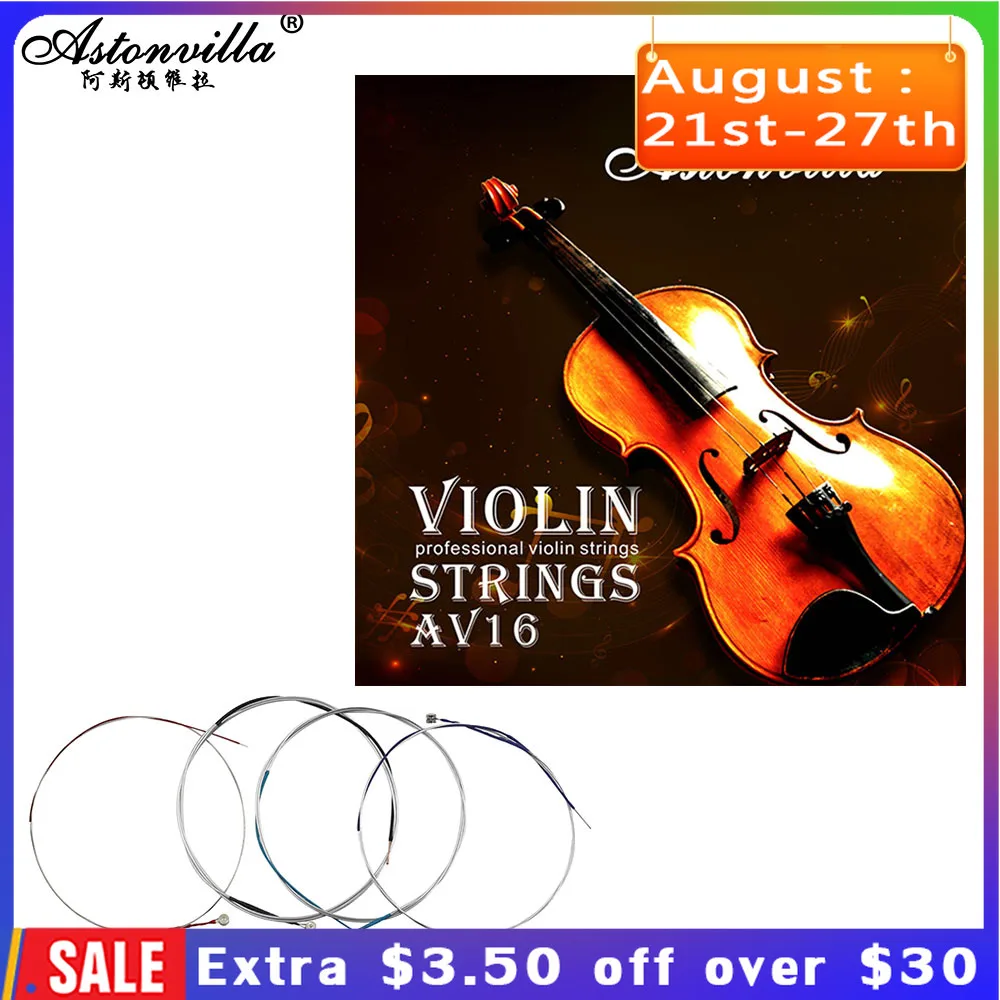 

Astonvilla 4Pcs/Set Violin Strings Replacement Stringed Fits E-A-D-G Steel Wire Nickel Silver Wound Instrument Fittings